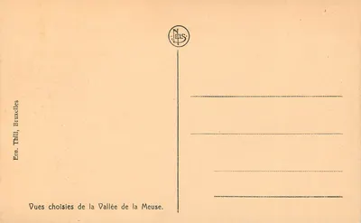 Panorama de Hastière — vista panorâmica do vilarejo às margens da Meuse — editor N. Thill, Bruxelas, n° de série não visível — Verso