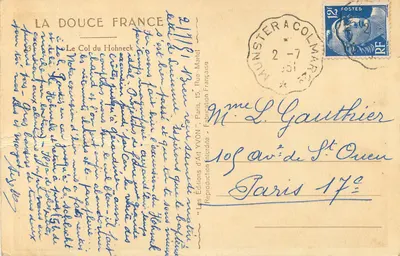 Col du Hohneck — widok z wierzchołka z krzyżem i statuą — Éditions d'Art Yvon, n°33 — Rewers