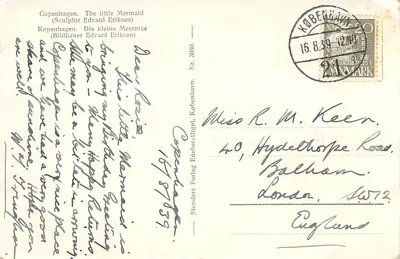 Copenhague. A Pequena Sereia — Escultor Edvard Eriksen — Stenders Forlag, n° 3040 — Verso