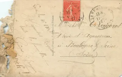 Bebés en un cesto — Felices Pascua — Tarjeta postal antigua francesa — Reverso