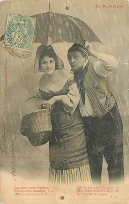 Um casal sob a chuva — O Guarda-Chuva — Fototipo A. Berbert & Cie, Nancy