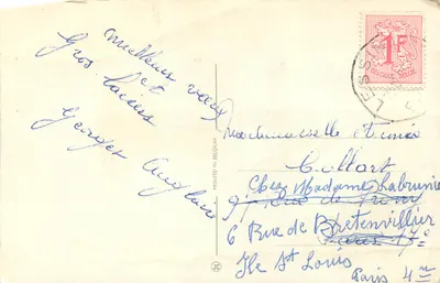 Scena zimowa — para i pies obok zamku — wydawca 'INGÉNIEURS AGRÉS ET MÉTIERS' nr 23 — Rewers