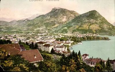 Bilhete postal antigo Suíça Lugano Panorama