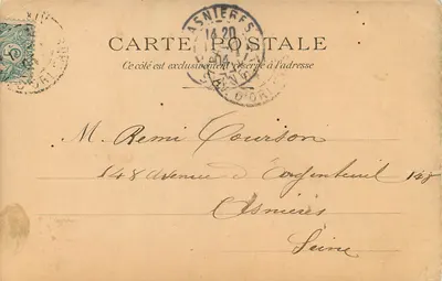 Dziewczyna w stroju folklorystycznym — Asnières-sur-Seine — wydawca nieznany — Rewers