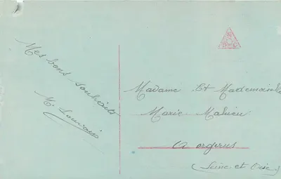 Mulher com cesto de flores — Bonne et Heureuse Année — Éditeur não visível, n° de série não legível — Verso