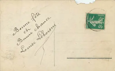 Jeune femme en robe colorée — tenant un bouquet de roses — éditeur Bonne Fête, n° 801 — Verso