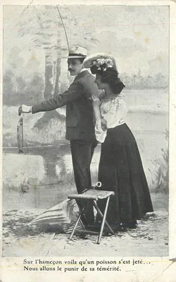 Pescador e mulher — peixe no anzol — editor não visível