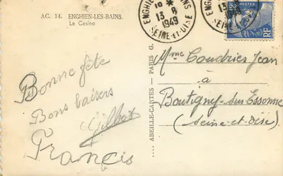 O Casino — Enghien-les-Bains — ABEILLE-CARTES — Verso