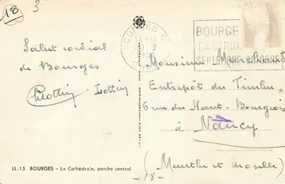 Bourges - Katedra, centralny portal — LL.15 — Wydawca: Les Arts Photomécaniques, Paryż — Rewers