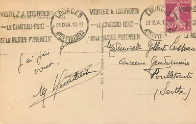 Gruta Milagrosa de Lourdes — Editor P. Doucet — Número de série não visível — Verso