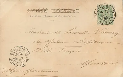 Bilhete postal antigo Mealy — Verso