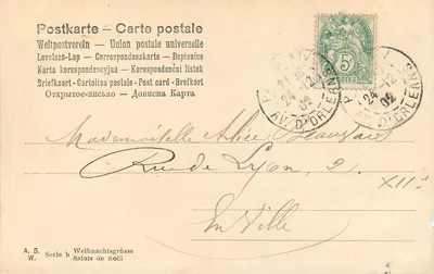 Bilhete postal antigo Feliz Natal — Verso