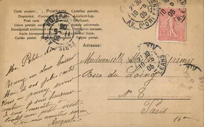 Stara pocztówka Kobieta z armii 1915 Samolot Arc de Triomphe Paryż — Rewers