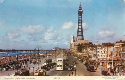 Torre de Blackpool e Promenade — Fotografia em cor natural de Saidman Bros. — KBL 113