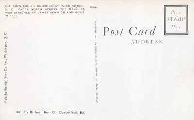 Budynek Smithsonian w Waszyngtonie D.C. — fasada północna — wydawca District News Co. Inc. — Rewers