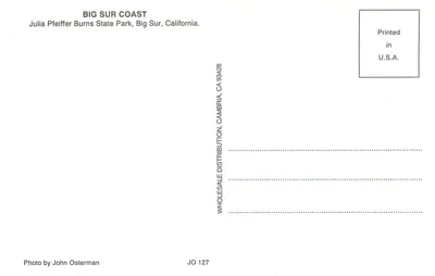 Big Sur Coast — Park Stanowy Julia Pfeiffer Burns, Big Sur, Kalifornia — Fotografia Johna Ostermana, wydanie JO 127 — Rewers