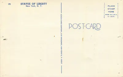 Estátua da Liberdade — vista aérea — Acadia Card Company, N°191 — Verso