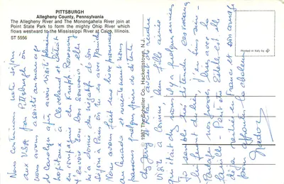 Pittsburgh — widok panoramiczny z mostami i rzeką — The Scheller Co., ST 5556 — Rewers
