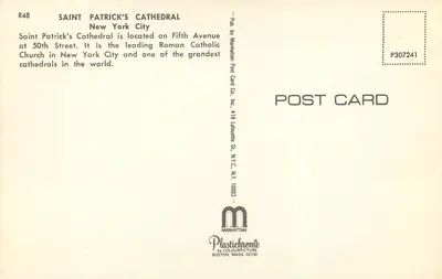 Catedral de São Patrício — Nova York — Manhattan Post Card Co. Inc. n° R48 — Verso