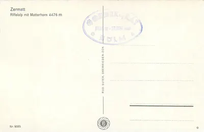 Zermatt — Riffelalp com o Matterhorn 4476 m — Rudolf Suter, n° 9085 — Verso