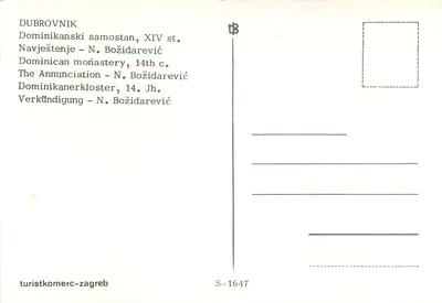 Anunciação — Mosteiro Dominicano, 14º século — turistkomerc-zagreb, S-1647 — Verso