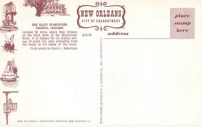 Oak Alley Plantation — Vacherie, Louisiana — GLR-39, H.S. Crocker Co., San Francisco — Verso