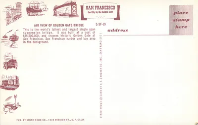 Most Golden Gate — widok z powietrza — San Francisco, H.S. Crocker Co. Inc. nr 5:SF-19 — Rewers