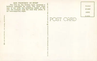 San Francisco à noite — vista do Golden Gate — Edição Ed Christensen, série 7C-K672 — Verso