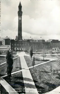 Universidade de Birmingham — Torre Chamberlain e campus — Mann & Mann Ltd.