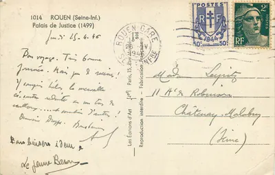 Palácio de Justiça — Rouen (Seine-Inf.) — Edições de Arte, n°1014 — Verso