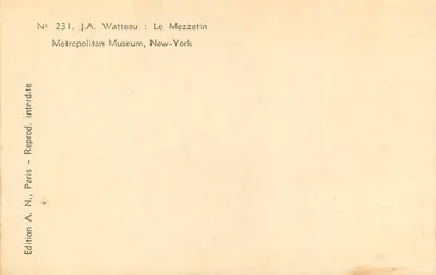 Le Mezzetin — J.A. Watteau — Wydawnictwo A.N., Paryż, nr 231 — Rewers