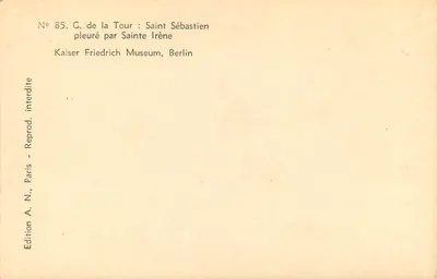 São Sebastião chorado por Santa Irêne — G. de la Tour — Edição A. N., Paris — N° 85 — Verso
