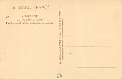 Le Puy (Haute-Loire) — Los Rocas de San Miguel de Aiguilhe y Cornille — Ediciones de Arte Yvon — Reverso