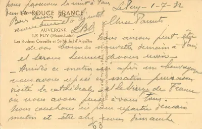 Le Puy-en-Velay — Os Rochos de Corneille e a Estátua de São Miguel de Aiguilhe — Éditions d'Art YVON — Verso