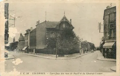 Bilhete postal antigo Colombes Carrefour des Rues de Rueil e du General Cremer
