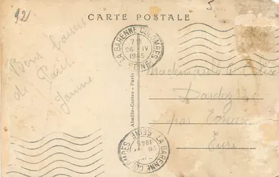 Bilhete postal antigo Colombes Carrefour des Rues de Rueil e du General Cremer — Verso