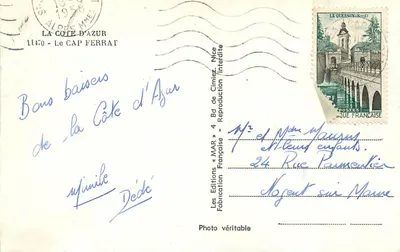 Kap Ferrat — widok panoramiczny z łodziem — Wydawnictwo MAR, Nice — Rewers