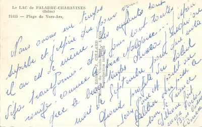Jezioro Paladru-Charavines — (Isère) — Plaża Vers-Ars — Wydawnictwo J. Celliard, Lyon — Rewers