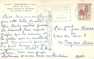 Châtelguyon — Vue générale et Calvaire — Éditions La Cigogne — Verso