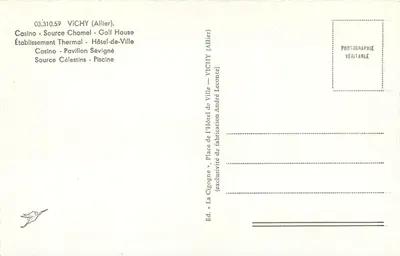 Vichy — Lugar de termas e lazer — Ed. La Cigogne, Vichy — Verso