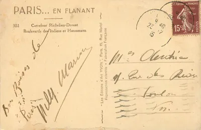Parijs — Boulevard Haussmann — uitzicht op de rue de Rivoli — Uitgave Yvon — Achterkant