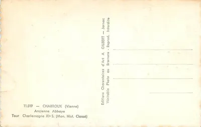 Charroux — Antiga Abadia — Torre de Carlomagno Xie S. — Éditions Charentaises d'Art Gilbert — Verso