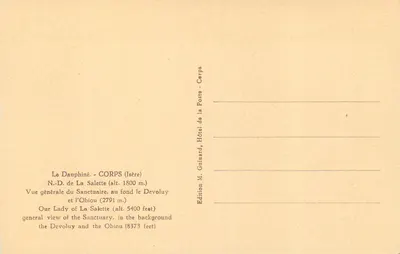 Dauphiné - CORPS (Isère) — Ogólny widok świątyni, w tle Devoluy i Obiou — Wydawnictwo M. GAINARD — Rewers
