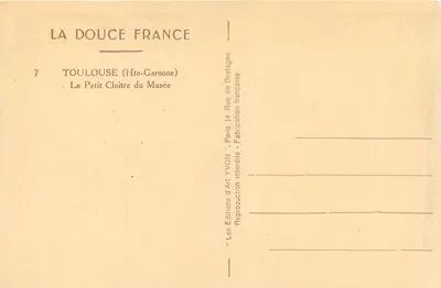 Mały kloster muzealny — Toulouse (Hte-Garonne) — Wydawnictwo Art YVON — Rewers