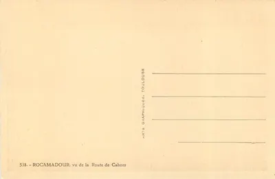 Rocamadour — widok z drogi do Cahors — Arts Graphiques, Toulouse, nr 538 — Rewers