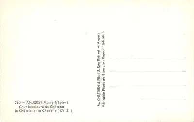 Angers — Wewnętrzny dziedziniec zamku i kaplica — M. CHRÉTIEN & Fils, Angers — Rewers
