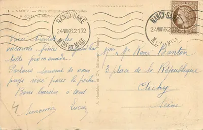 Nancy — Place Stanislas — Estatua de Stanislas — Editor A. Humblot et Cie, n°4 — Reverso