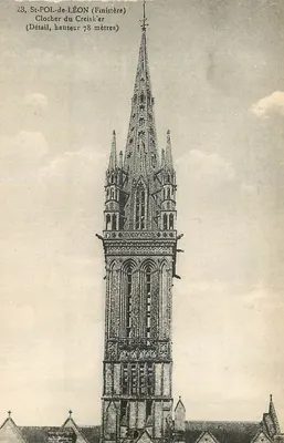 St-POL-de-LÉON (Finistère) — Torre da Igreja do Creisk'ér, detalhe, altura 78 metros — Coleção N. L., Morlaix
