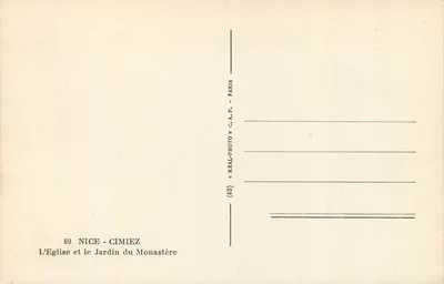 Nice - Cimiez — Kościół i ogród klasztoru — REAL-PHOTO C.A.P. Paryż — Rewers