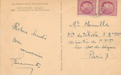 Zamek widziany z murów obrony — Bricquebec (Manche) — Wydawnictwo Normandzkie Le Goubey — Rewers